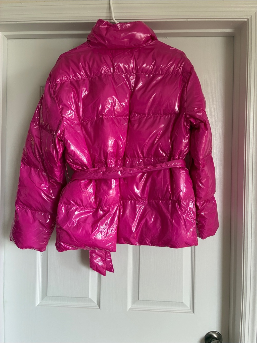 Y2K Who What Wear Hot Pink High Shine Vinyl Puffer Jacket Belted Size M NWOT - Picture 6 of 7